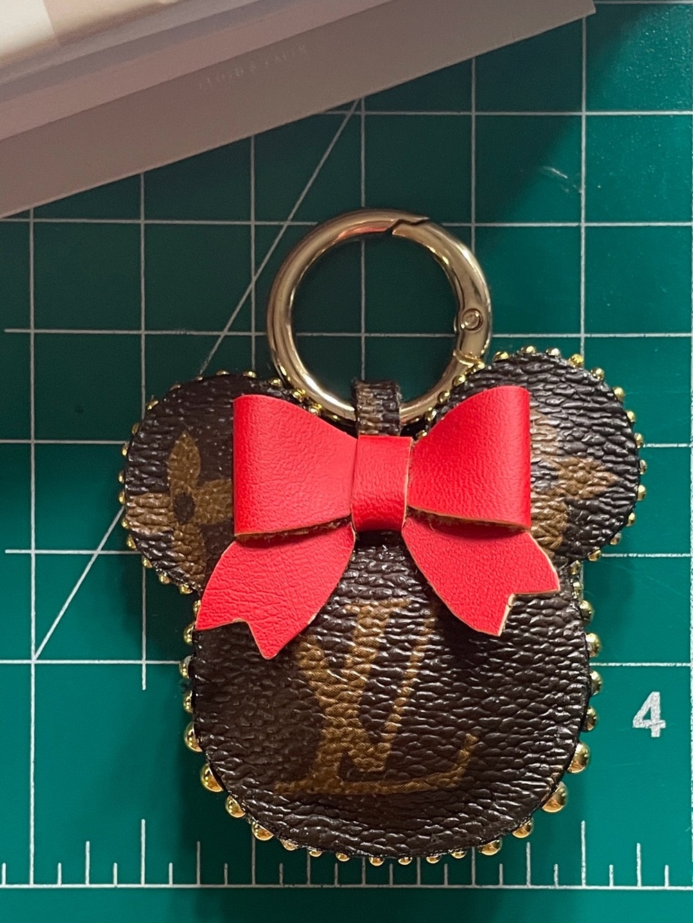 Brown Designer-Inspired Minnie Mouse Leather Keychain
